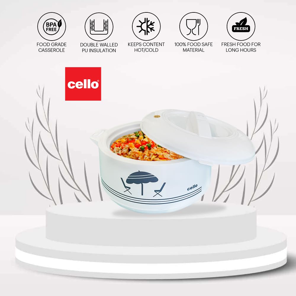 Cello Chef Deluxe Hot-Pot Insulated Casserole Food Warmer/Cooler, 2.5-Liter, Stainless Steel, White